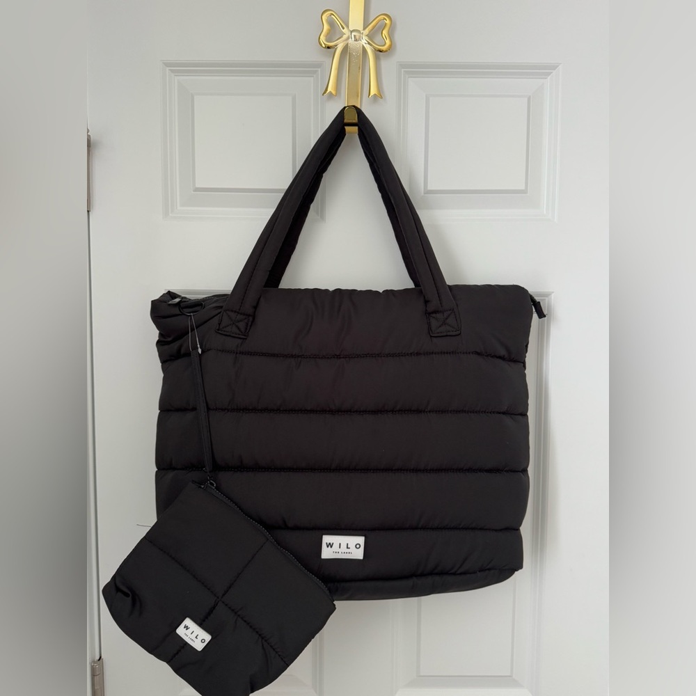 Wilo the Label Quilted Tote Bag in Black includes Pouch Set *Travel Friendly*